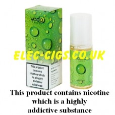 Image shows a bottle and box, on a white background, of  Vado 10 ML 50-50(VG/PG) E-Liquid: Menthol