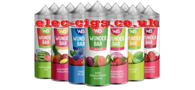 Wunder Bar 100ML 50-50 E-Liquids, showing several of the flavours in the range