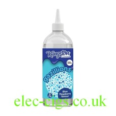 Shows a massive bottle of Gazillions Blue Raspberry 500 ML E-Liquid by Kingston