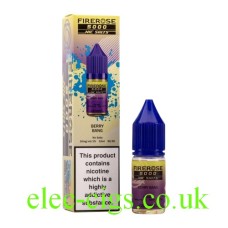 Image show the Berry Bang 10ML Nic-Salt E-liquid by FireRose 5000, including its box on a white background