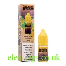 Image show the Blackcurrant Lemonade 10ML Nic-Salt E-liquid by FireRose 5000, including its box on a white background