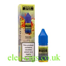 Image show the Blue Razz Lemonade 10ML Nic-Salt E-liquid by FireRose 5000, including its box on a white background