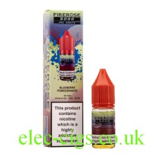 Image show the Blueberry Pomegranate 10ML Nic-Salt E-liquid by FireRose 5000, including its box on a white background