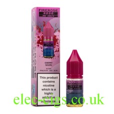 Image show the Cherry Sours 10ML Nic-Salt E-liquid by FireRose 5000, including its box on a white background