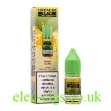 Image show the Lemon and Lime 10ML Nic-Salt E-liquid by FireRose 5000, including its box on a white background