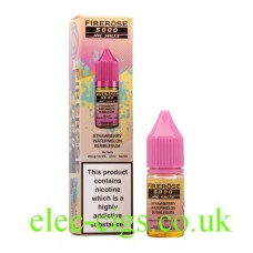 Image show the Strawberry Watermelon Bubblegum 10ML Nic-Salt E-liquid by FireRose 5000, including its box on a white background