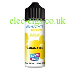 Just the bottle of Hayati Pro Max 100ML 50-50 E-Liquid Banana Ice on a white background