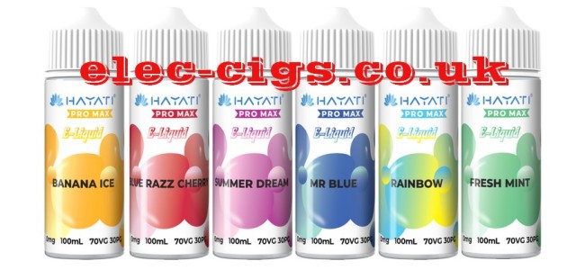 Hayati Pro Max 100ML 70-30 E-Liquid Range showing just six of the twenty available flavours