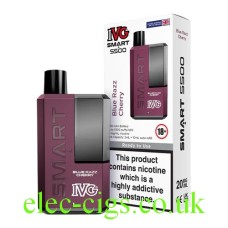 The image shows the device, an IVG Smart 5500 Blue Razz Cherry, which is a predominantly deep Purple colour together with its outer box which is white with an image of the device in the front. All on a plain white background