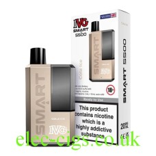 The image shows the device, an IVG Smart 5500 Cola Ice, which is a predominantly Light Brown colour together with its outer box which is white with an image of the device in the front. All on a plain white background