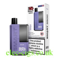 The image shows the device, an IVG Smart 5500 Grape, which is a predominantly purple colour together with its outer box which is white with an image of the device in the front. All on a plain white background