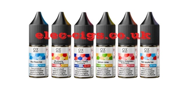 Image shows just 6 of the available flavours in the Ox Mist 10ML Nicotine Salts Range