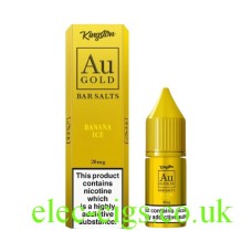 A gold coloured box and the 10ML Bottle of Banana Ice from AU Gold Bar Vape Salts 