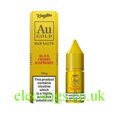 A gold coloured box and the 10ML Bottle of Black Cherry Raspberry from AU Gold Bar Vape Salts 