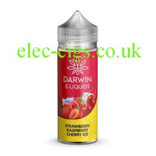 Simply a bottle, on a white background of Darwin 100 ML E-Liquid Strawberry Raspberry Cherry Ice