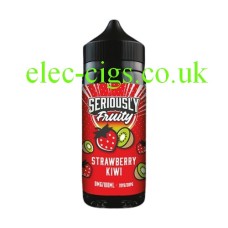 Image of bottle, with predominantly red label, of the Doozy Seriously Fruity E-Liquid 100ML Strawberry Kiwi