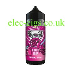 Black bottle with pink and purple label containing the Doozy Seriously Slushy E-Liquid 100ML Grape Soda