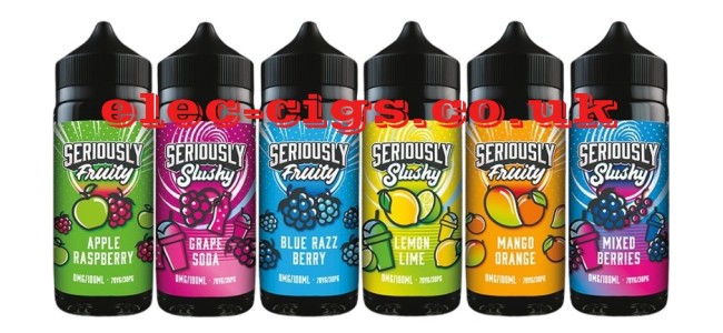 Doozy Seriously Fruity and Slushy 100ML E-Liquids Ranges Image shows 3 of each range, arranged alternatively, other flavours are available 