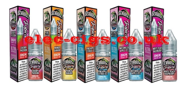 Image shows 5 of the Doozy Seriously Tropical 10ml Salts with the decorative boxes they arrive in.