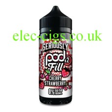 Image shows the bottle, on a white background, of Doozy Seriously Pod-Fill-2 E-Liquid 100ML Cherry Strawberry