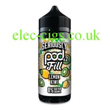 Image shows the bottle, on a white background, of Doozy Seriously Pod-Fill-2 E-Liquid 100ML Lemon Kiwi