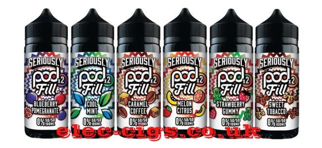 Doozy Seriously Pod Fill 2 100ML E-Liquids Range: showing just 6 flavours in the range