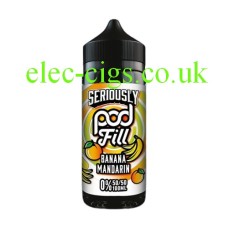 Image shows a very colourful bottle containing the Doozy Seriously Pod-Fill E-Liquid 100ML Banana Mandarin