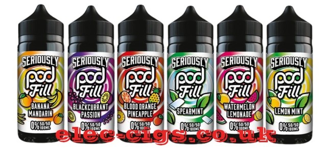 showing 6 of the 10 available flavours in the range of Doozy Seriously Pod Fill 100ml E-Liquids: Refined Flavour, Unmatched Versatility