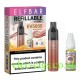 this shows the Elfbar EV5000 Refillable Rechargeable Disposable Vape Kit Apple Peach, its box, and the the e-liquid supplied with it