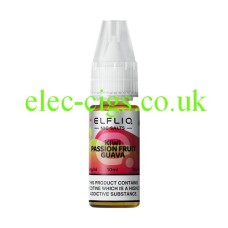 The image simply shows a bottle of Elfliq Kiwi Passionfruit Guava 10ml Nic-Salt on a white background