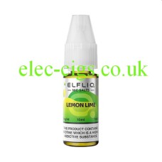 The image simply shows a bottle of Elfliq Lemon Lime 10ml Nic-Salt on a white background