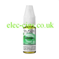 The image simply shows a bottle of Elfliq Menthol 10ml Nic-Salt on a white background