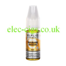 The image simply shows a bottle of Elfliq Rhubarb Snoow 10ml Nic-Salt on a white background