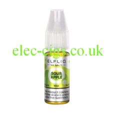 The image simply shows a bottle of Elfliq Sour Apple 10ml Nic-Salt on a white background