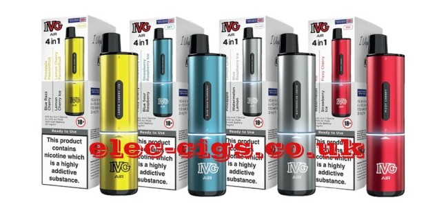 Image shows 4 of the colours avaiable in a range of 10  of the IVG Air 4-in-1 Starter Kits