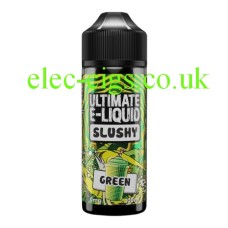 Image shows a bottle of Green 100 ML Slushy Range by Ultimate E-Liquid on a stark white background