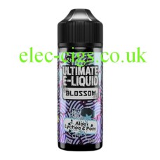 Image shows a bottle of Aloe Lychee and Pom 100 ML Blossom Range by Ultimate E-Liquid