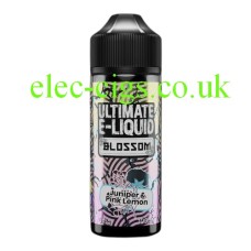 Image shows a bottle of Juniper and Pink Lemon 100 ML Blossom Range by Ultimate E-Liquid