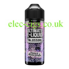 Image shows a bottle of Rose and White Grape 100 ML Blossom Range by Ultimate E-Liquid