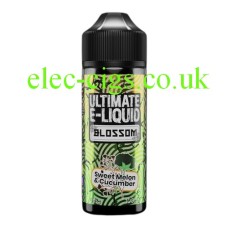 Image shows a bottle of Sweet Melon and Cucumber 100 ML Blossom Range by Ultimate E-Liquid on a plain white background