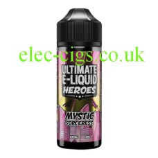 Image shows a big bottle of Mystic Sorceress 100 ML E-Liquid from the 'Heroes' Range by Ultimate Puff