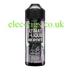 image shows a big bottle of Night Howler 100 ML E-Liquid from the 'Heroes' Range by Ultimate Puff