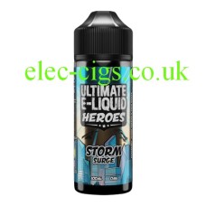 image shows a big bottle of Storm Surge 100 ML E-Liquid from the 'Heroes' Range by Ultimate Puff