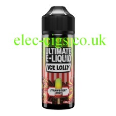 Image is of a bottle of Strawberry Kiwi 100 ML Ice Lolly Range by Ultimate E-Liquid on a white background