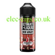 Image shows a bottle of Strawberry Split 100 ML Ice Lolly Range by Ultimate E-Liquid on plain background