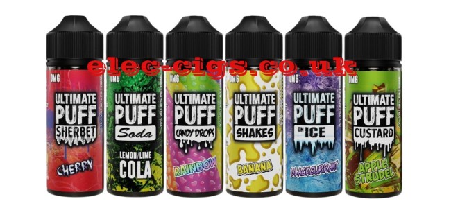 Image shows a secection from the ranges of Ultimate Puff 100 ML E-Liquids