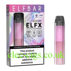 the box and device of the ELFBAR ELFX Pod Kit Pink