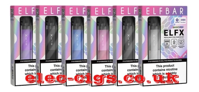 Elfbar ElfX Pod Kits showing all six available