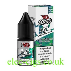 Image show the bottle and box containing the IVG Just Menthol 10 ML E-Liquid