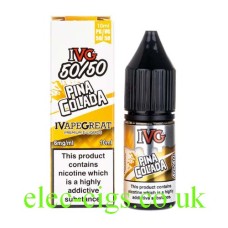 Image show the bottle and box containing the IVG Pina Colada 10 ML E-Liquid